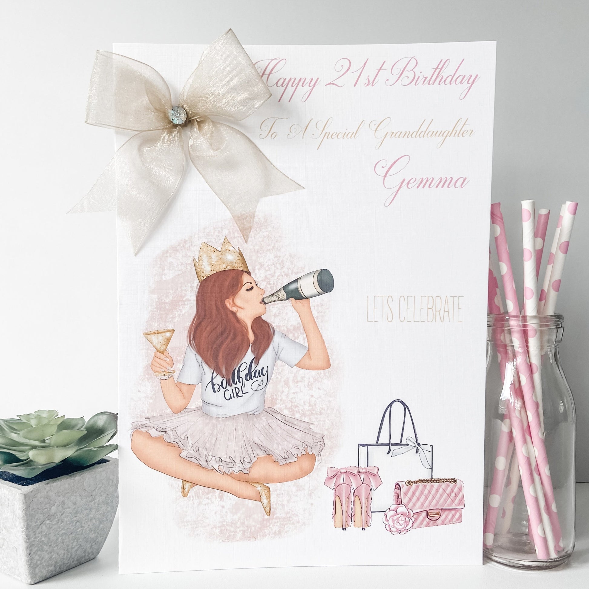 Personalised Handmade Birthday Card Birthday Girl Female Granddaughter Daughter 18th 21st 30th 40th  Luxury A4