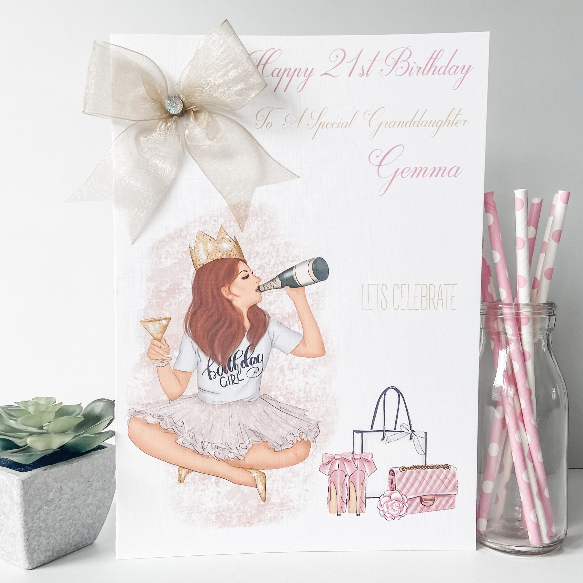 Large A4 Personalised Handmade Birthday Card Birthday Girl Luxury A4 Daughter Granddaughter 18th 21st 30th 40th 