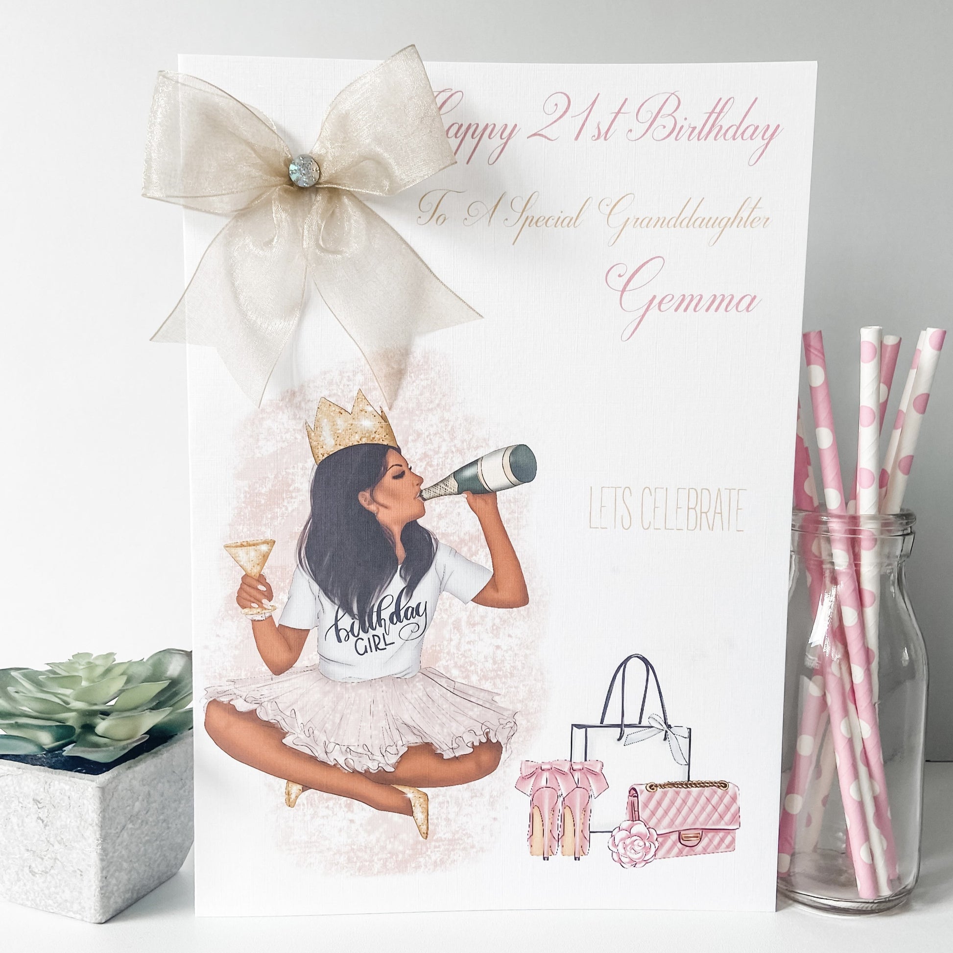 Personalised Handmade Birthday Card Birthday Girl Female Granddaughter Daughter 18th 21st 30th 40th  Luxury A4