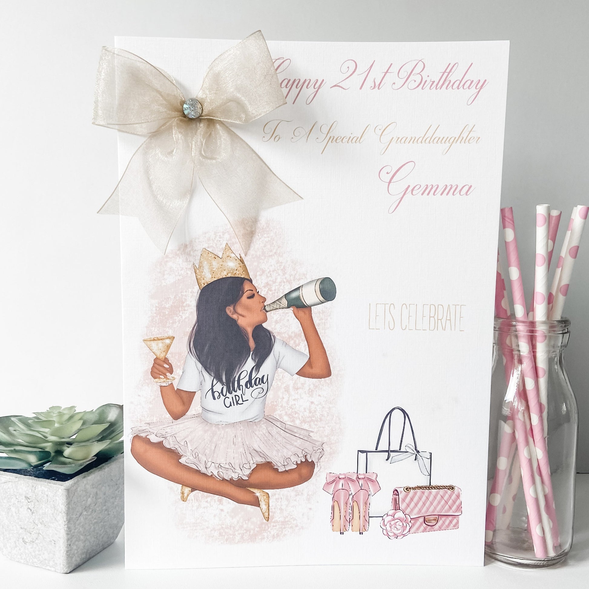 Large A4 Personalised Handmade Birthday Card Birthday Girl Luxury A4 Daughter Granddaughter 18th 21st 30th 40th 