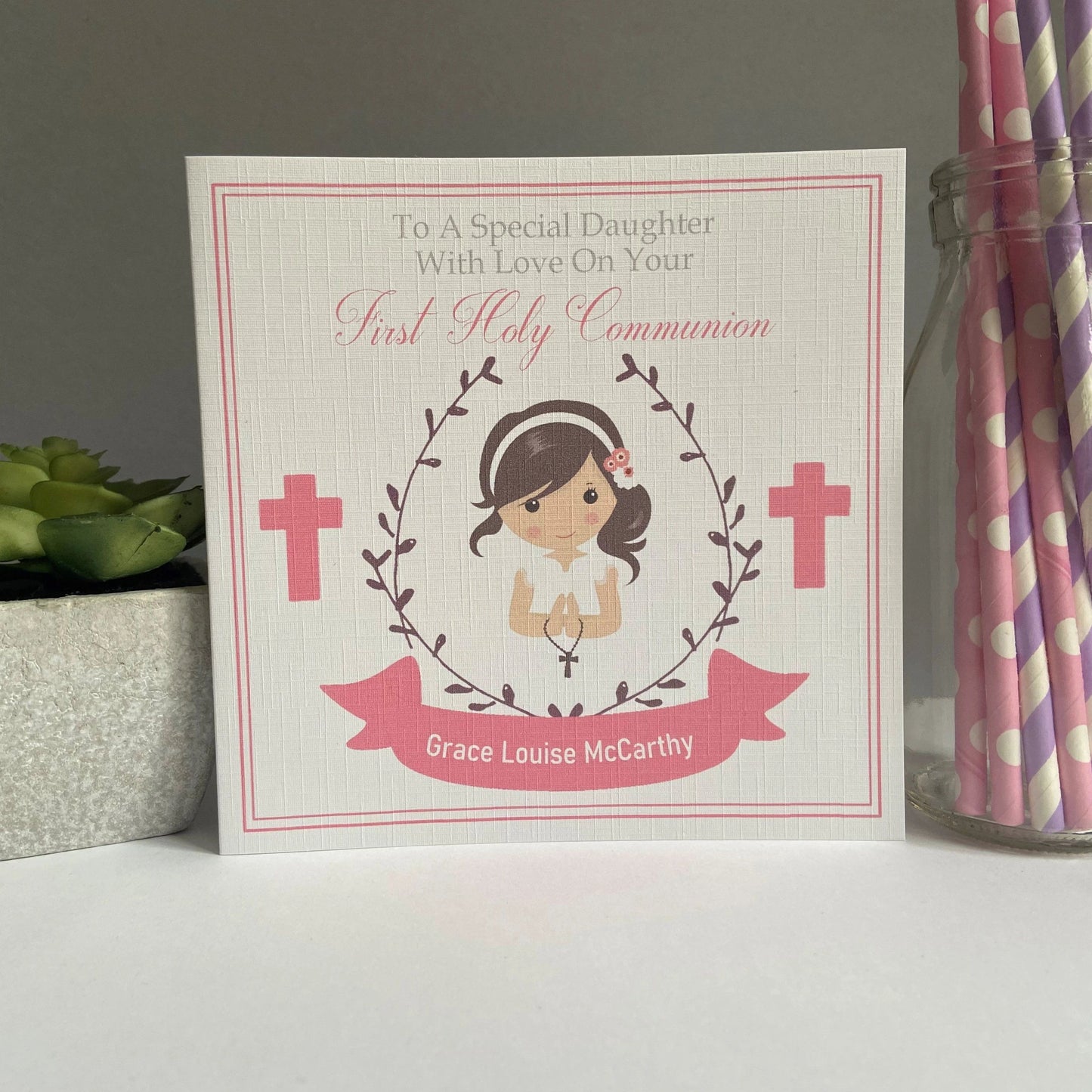 Personalised Handmade Firsty Holy Communion Card - 2 Size Options Daughter Granddaughter Confirmation Baptism Niece