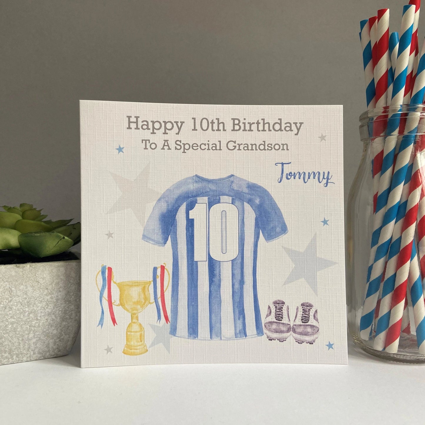 Personalised Birthday Card Football Shirt Son Grandson Teenager Uncle Dad Father Papa