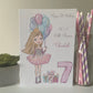 Personalised Large A5 Handmade Girls Birthday Card Girl with Balloons 6th 7th 8th granddaughter daughter cousin niece friend