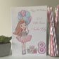 Personalised Large A5 Handmade Girls Birthday Card Girl with Balloons 6th 7th 8th granddaughter daughter cousin niece friend