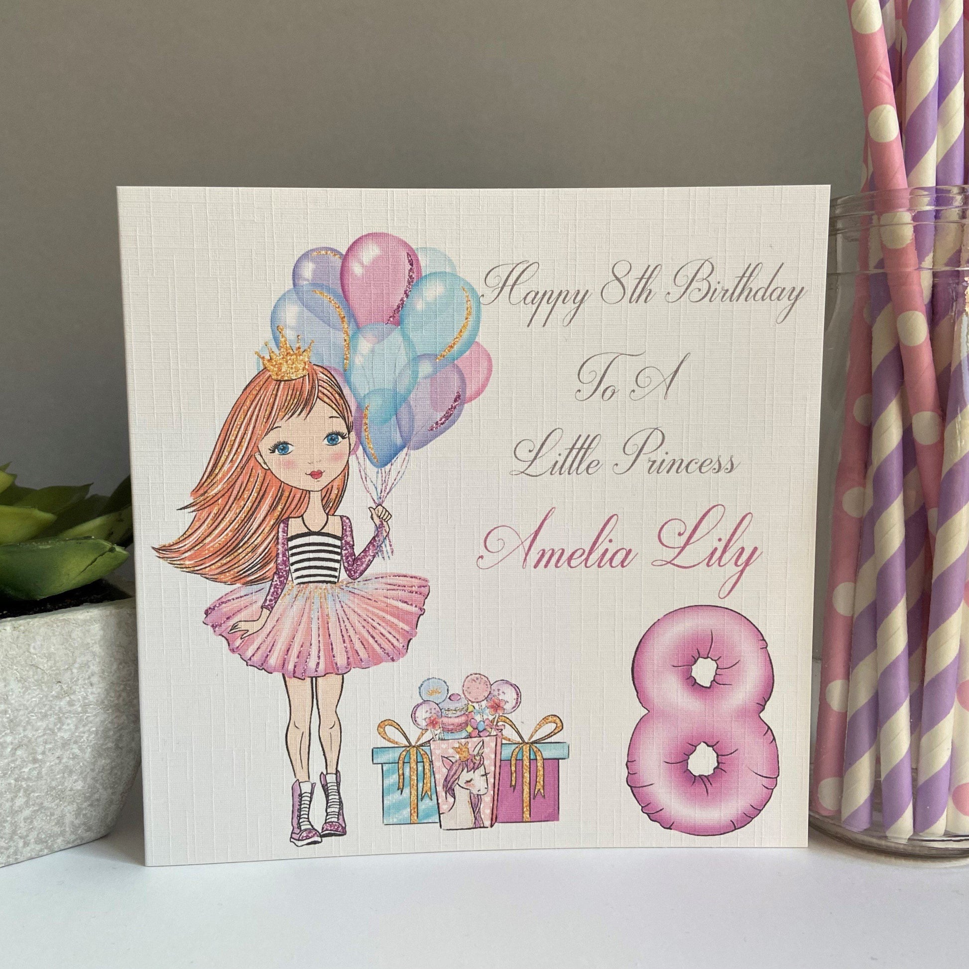 Personalised Handmade Girls Birthday Card Girl with Balloons