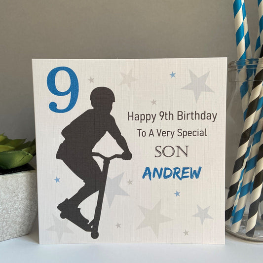 Personalised Boys Birthday Card Scooter Boy