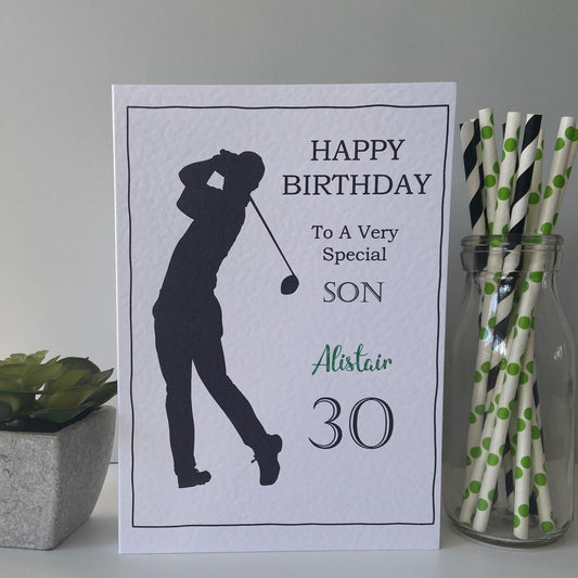 Personalised Male Birthday Card Golf Golfing Son Nephew