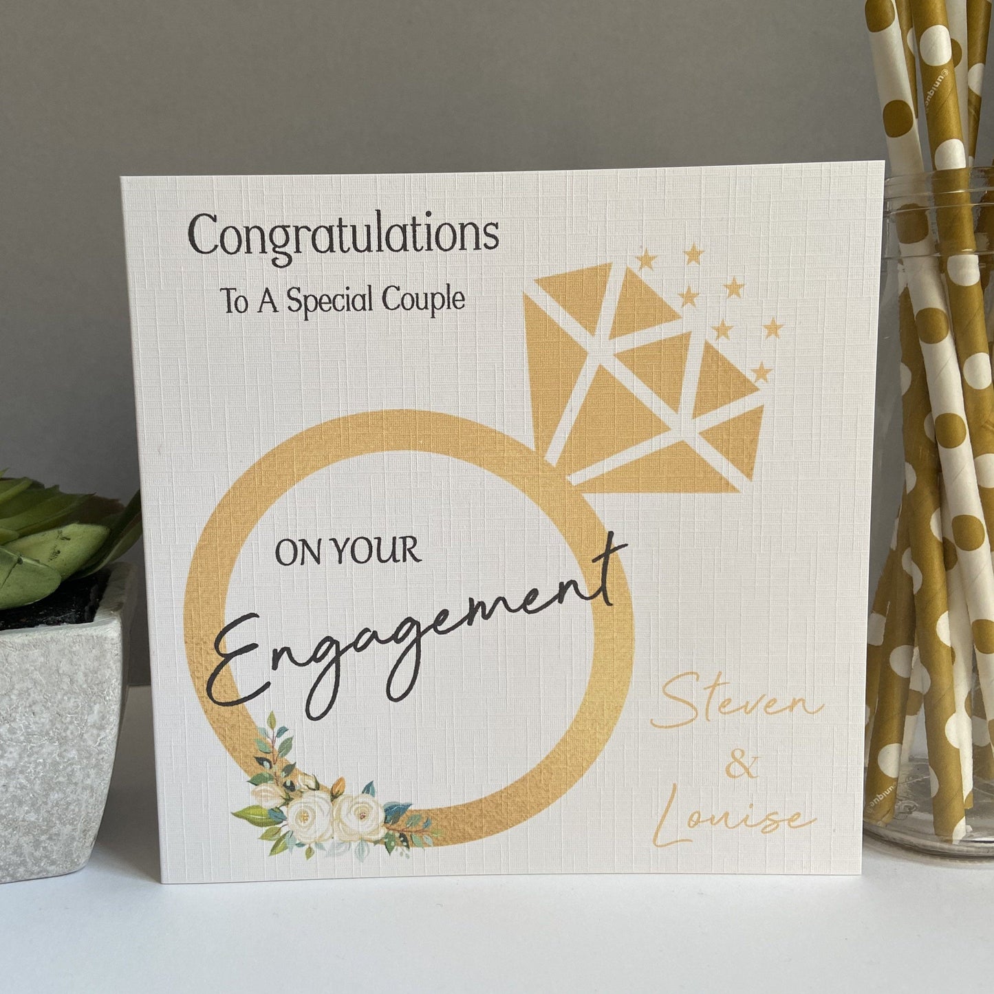 Personalised Congratulations on Your Engagement Card Gold Ring