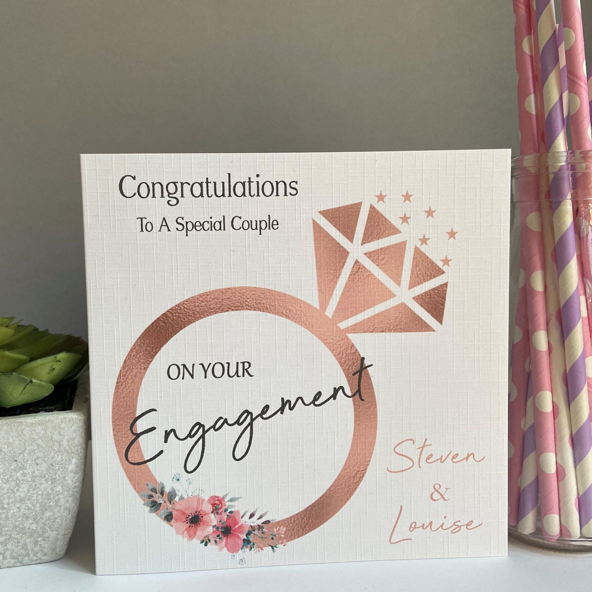 Personalised Congratulations on Your Engagement Card Rose Gold Ring