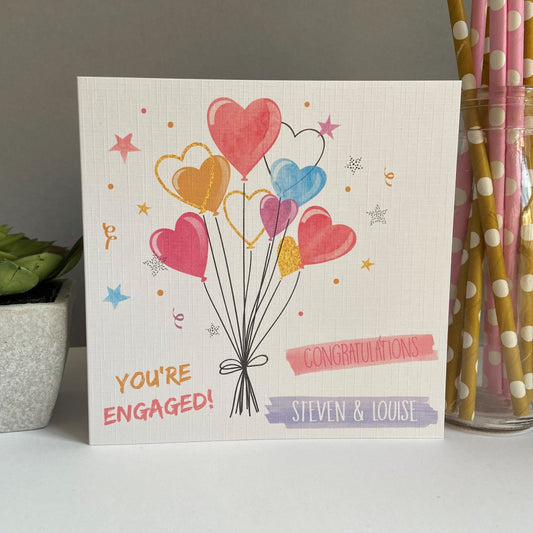 Personalised Congratulations on Your Engagement Card Heart Balloons
