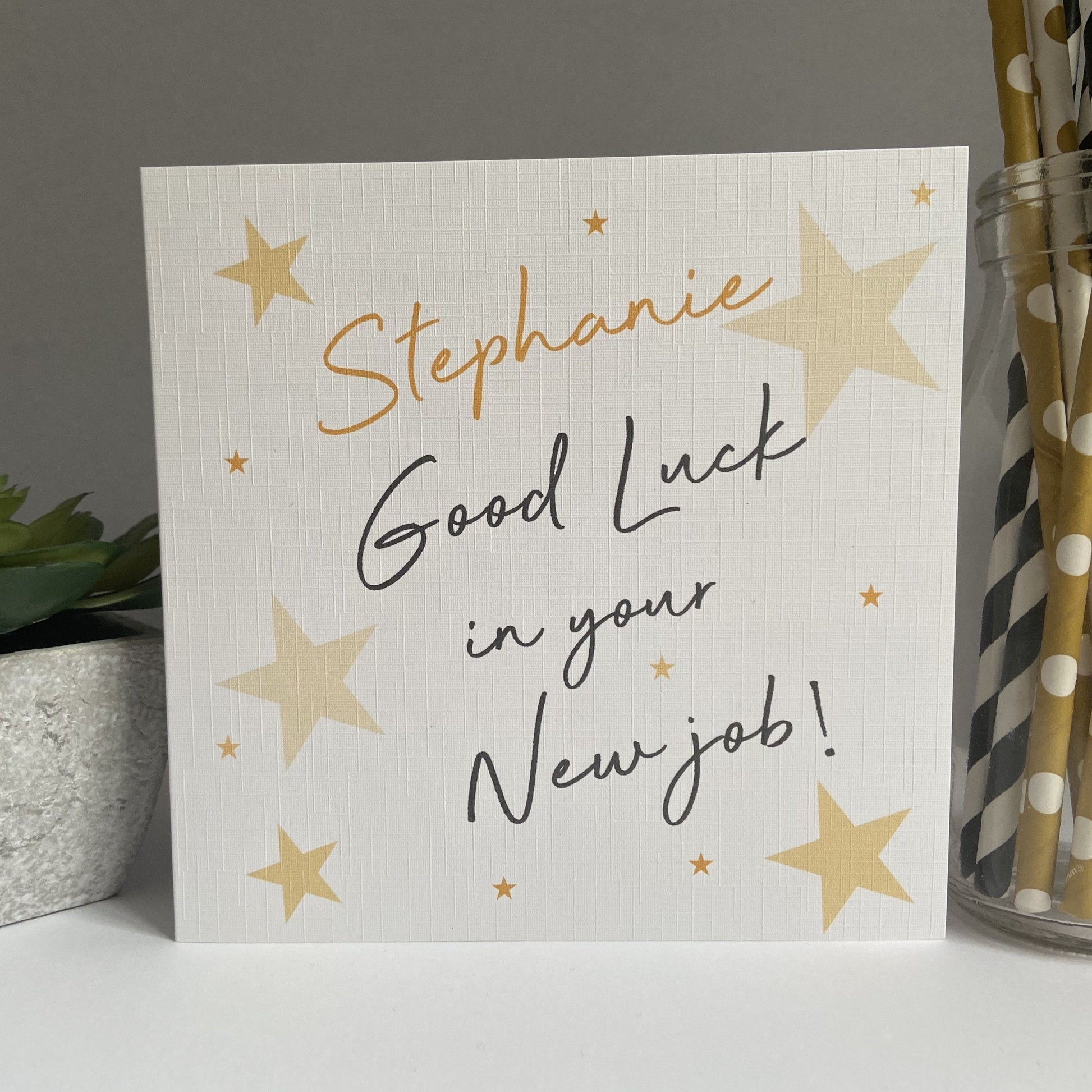 Personalised Good Luck in Your New Job Card Gold Stars
