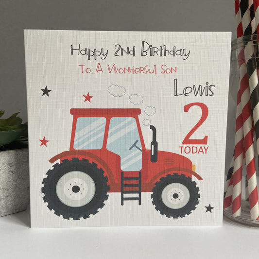 Personalised Birthday Card Red Tractor
