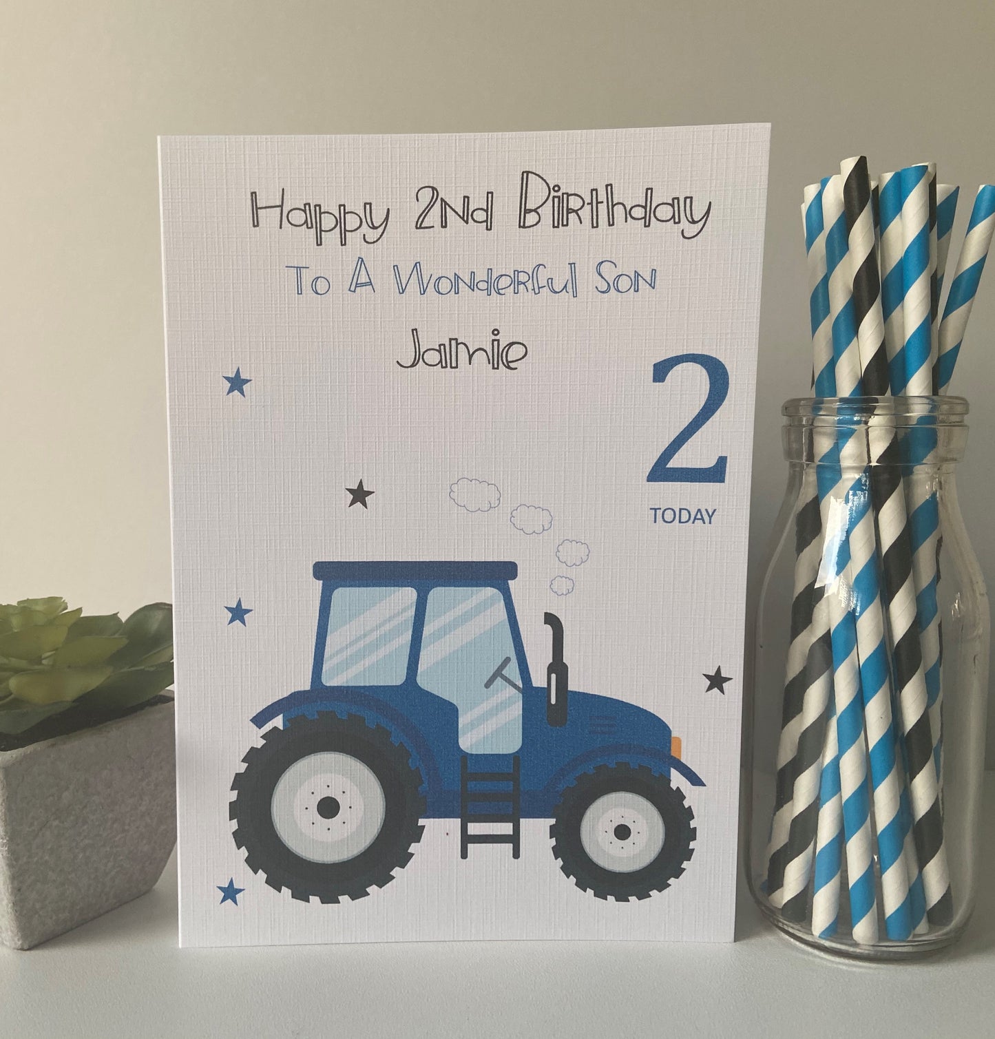 Personalised Birthday Card Blue Tractor