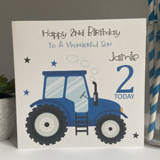 Personalised Birthday Card Blue Tractor