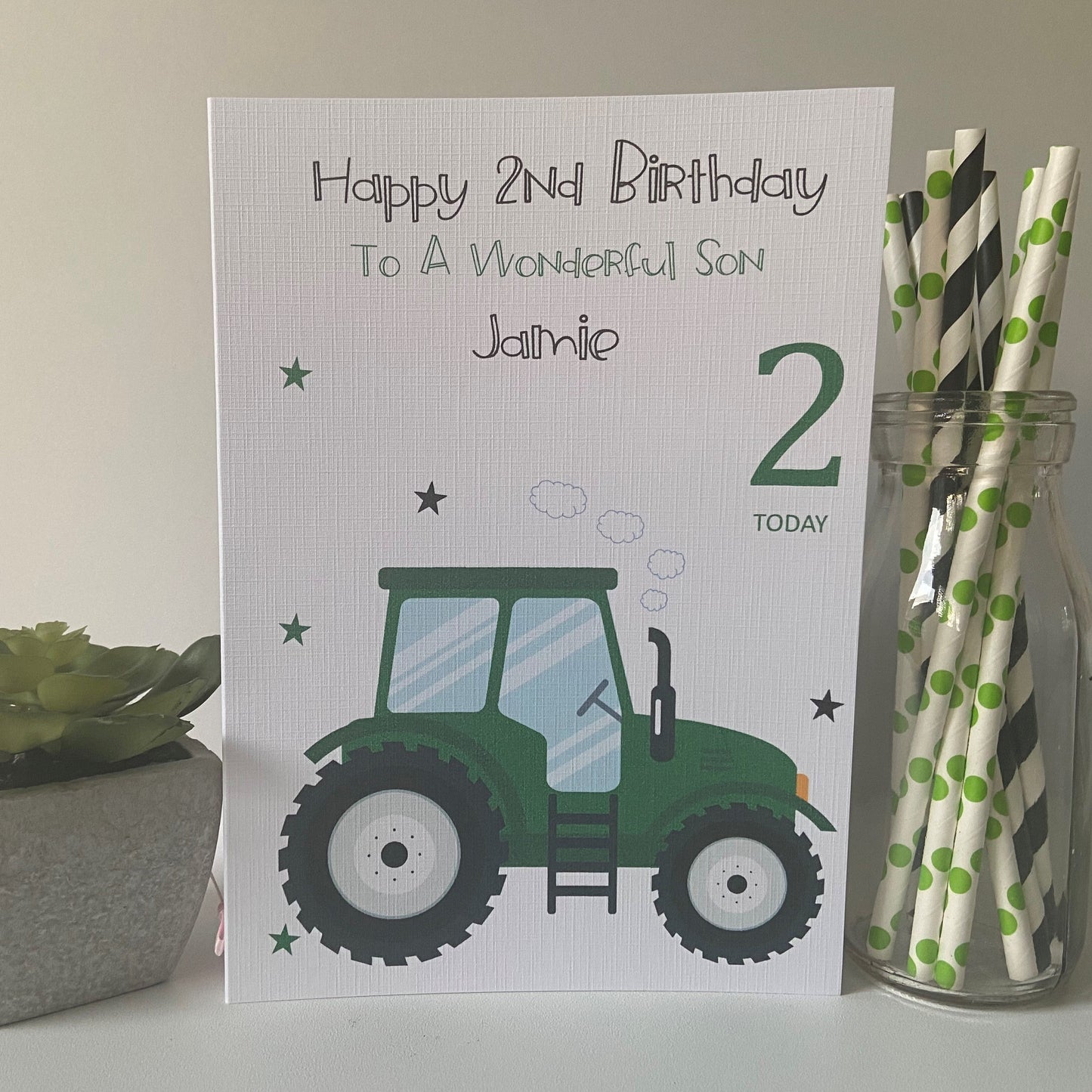 Personalised Birthday Card Green Tractor