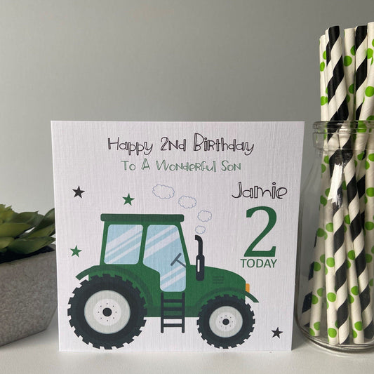 Personalised Birthday Card Green Tractor Son Grandson Nephew 2nd 3rd 4th 