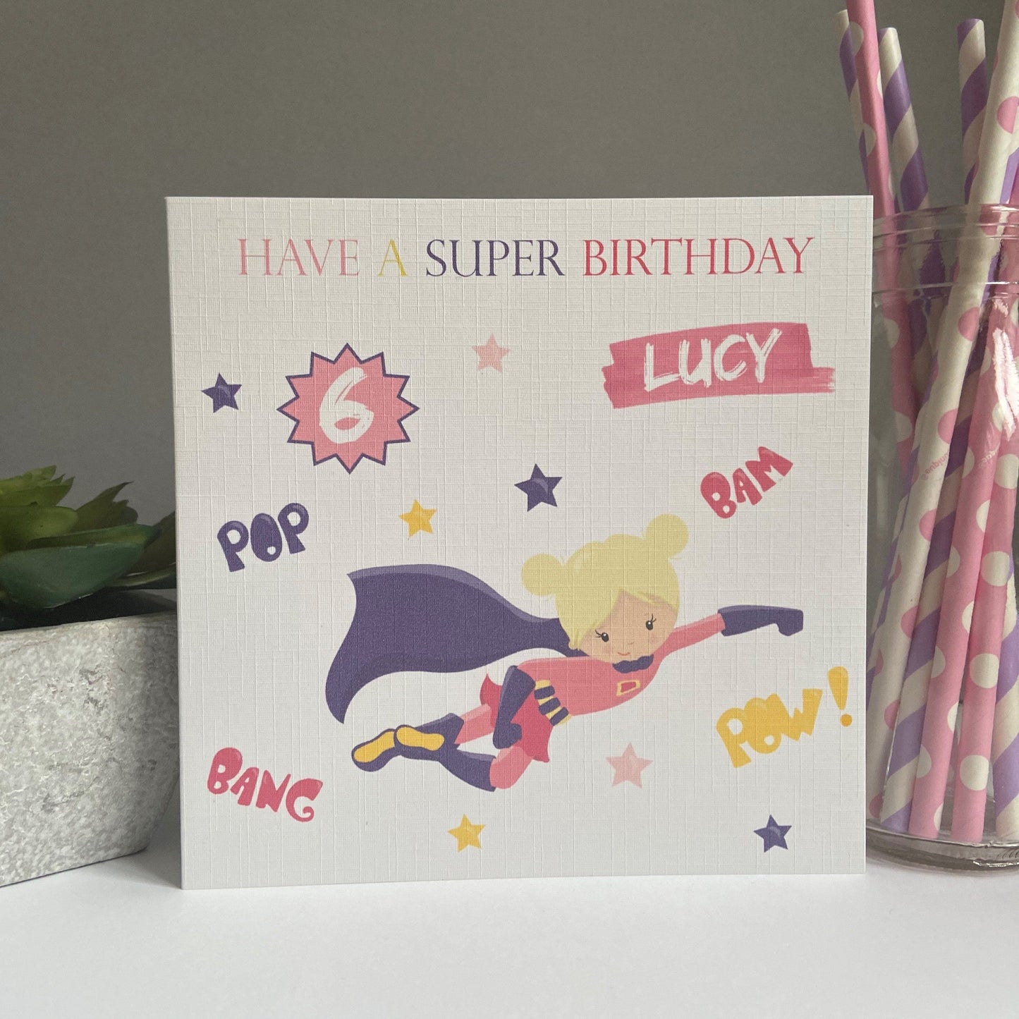 Personalised Girls Birthday Card Girl Super Hero