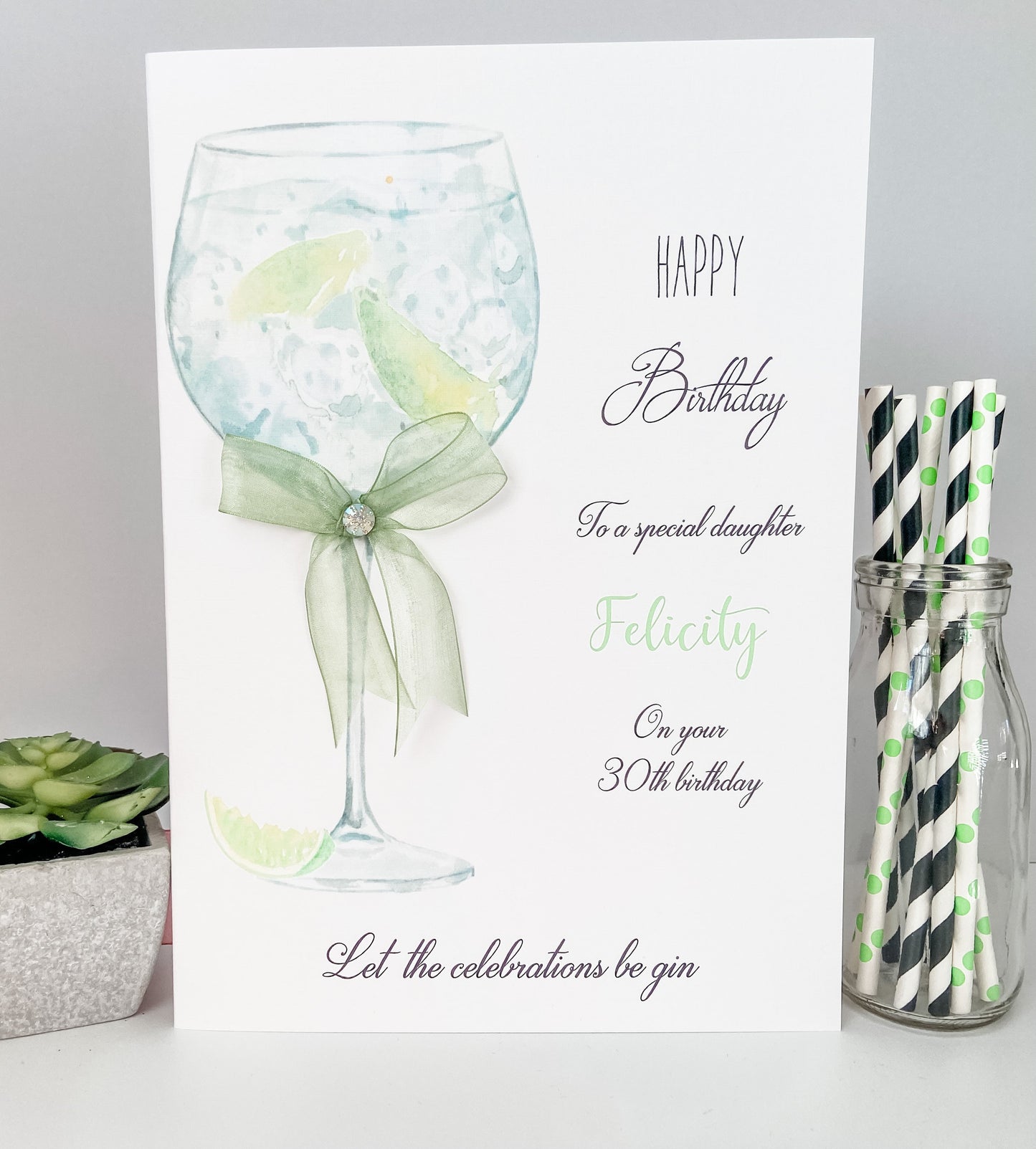 Large A4 Personalised Handmade Birthday Card Gin Cocktail Lime Sister Auntie Mum Bestie Friend Daughter Granddaughter Wife