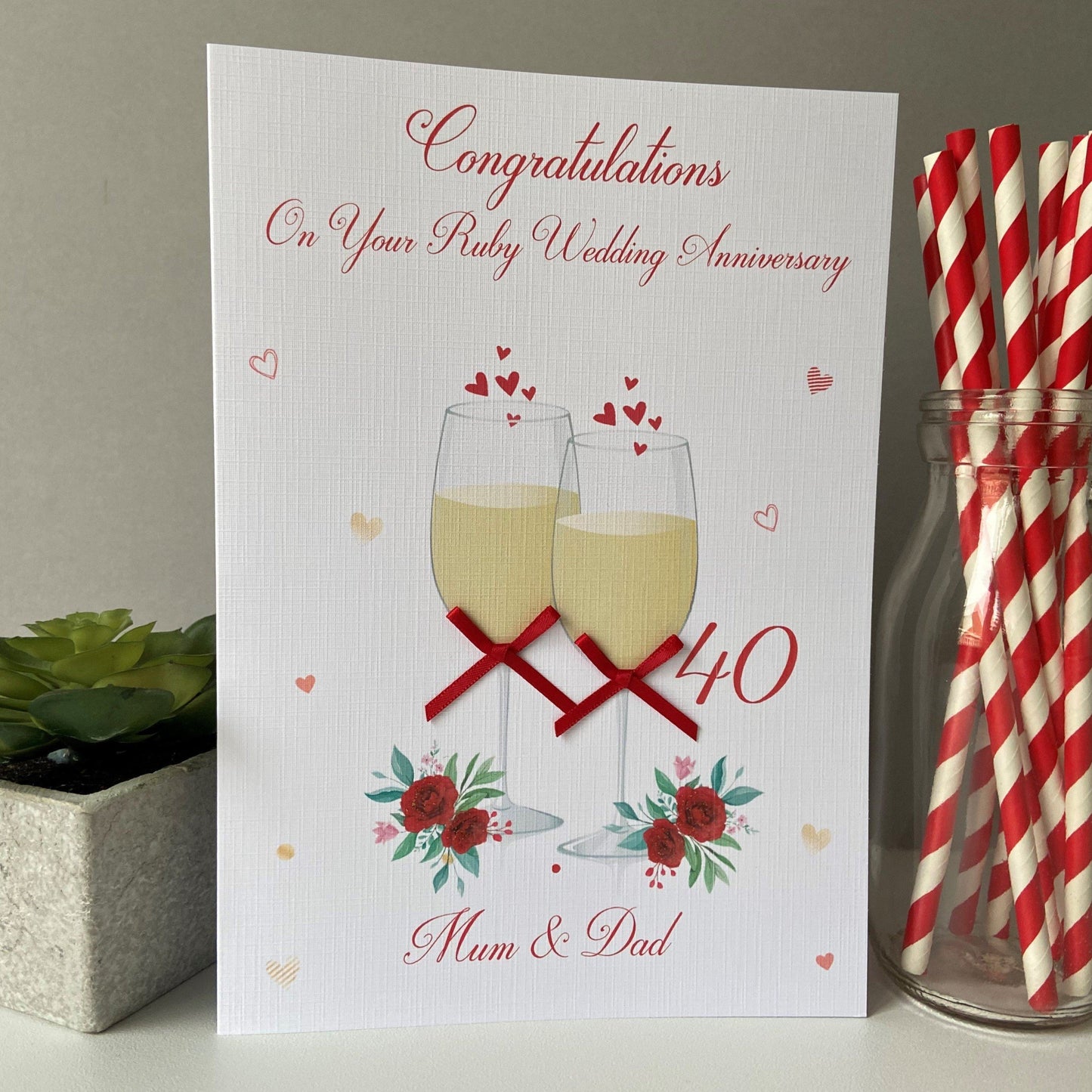 Handmade A5 Large Personalised Ruby Wedding Anniversary Card