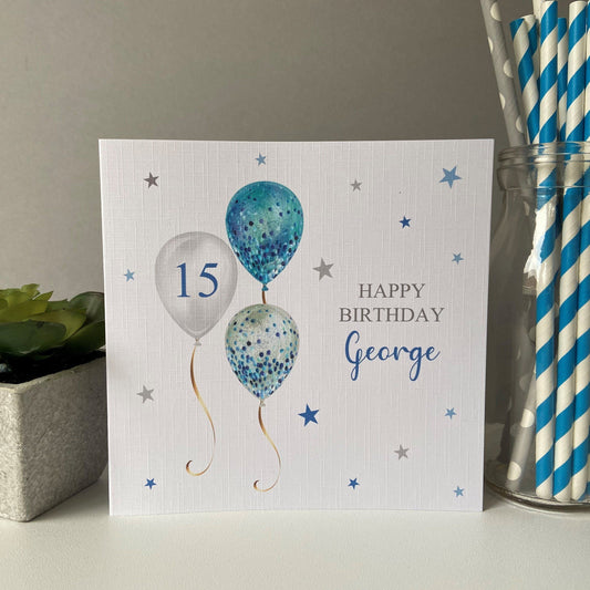 Personalised Handmade Birthday Card Blue Balloons