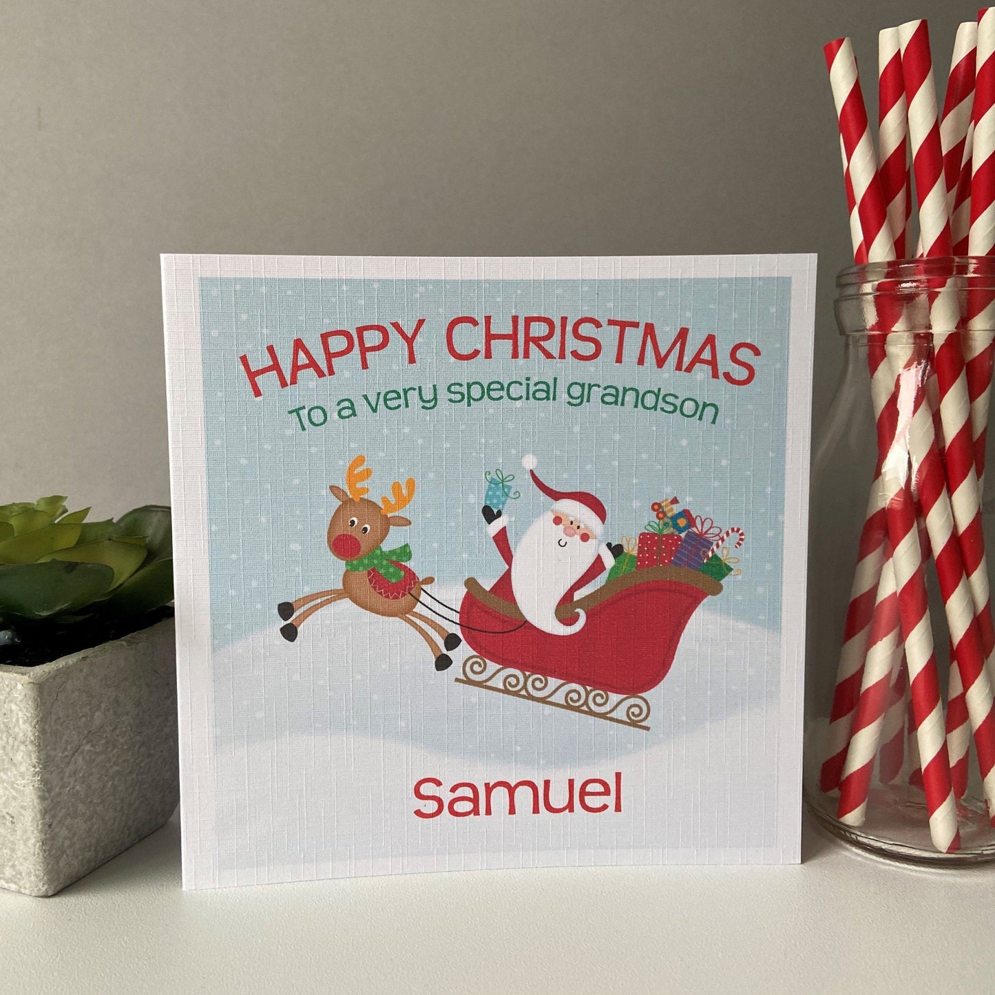 Personalised Christmas Card Santa Reindeer