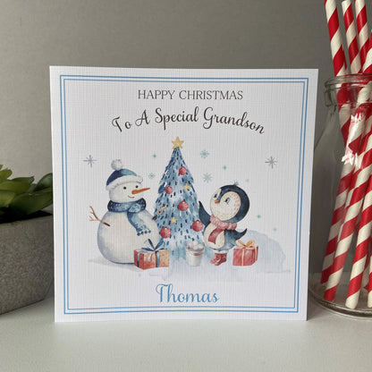 Personalised Handmade Christmas Card Snowman Penguin