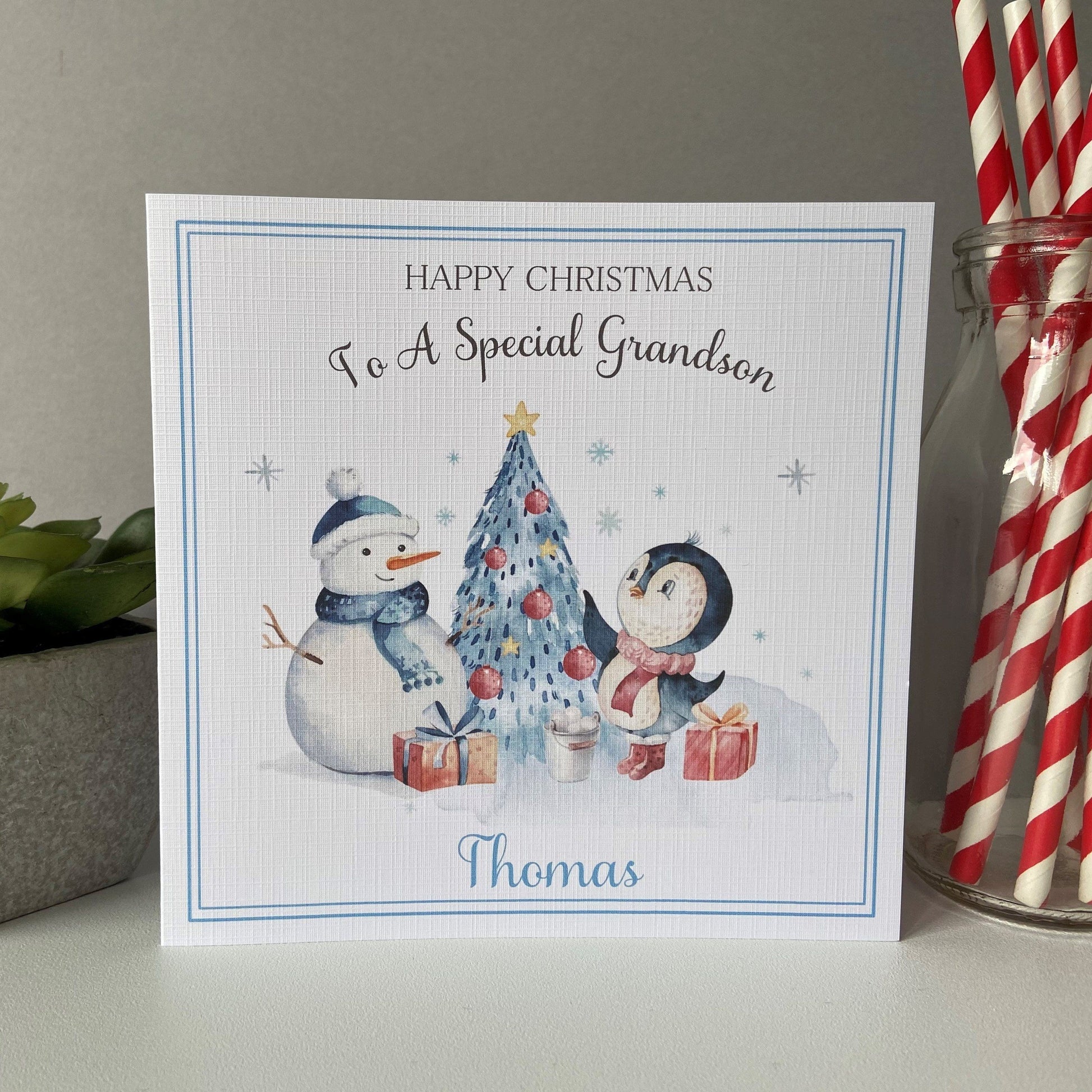 Personalised Handmade Christmas Card Snowman Penguin