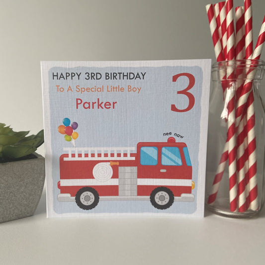 Personalised Birthday Card Fire Engine