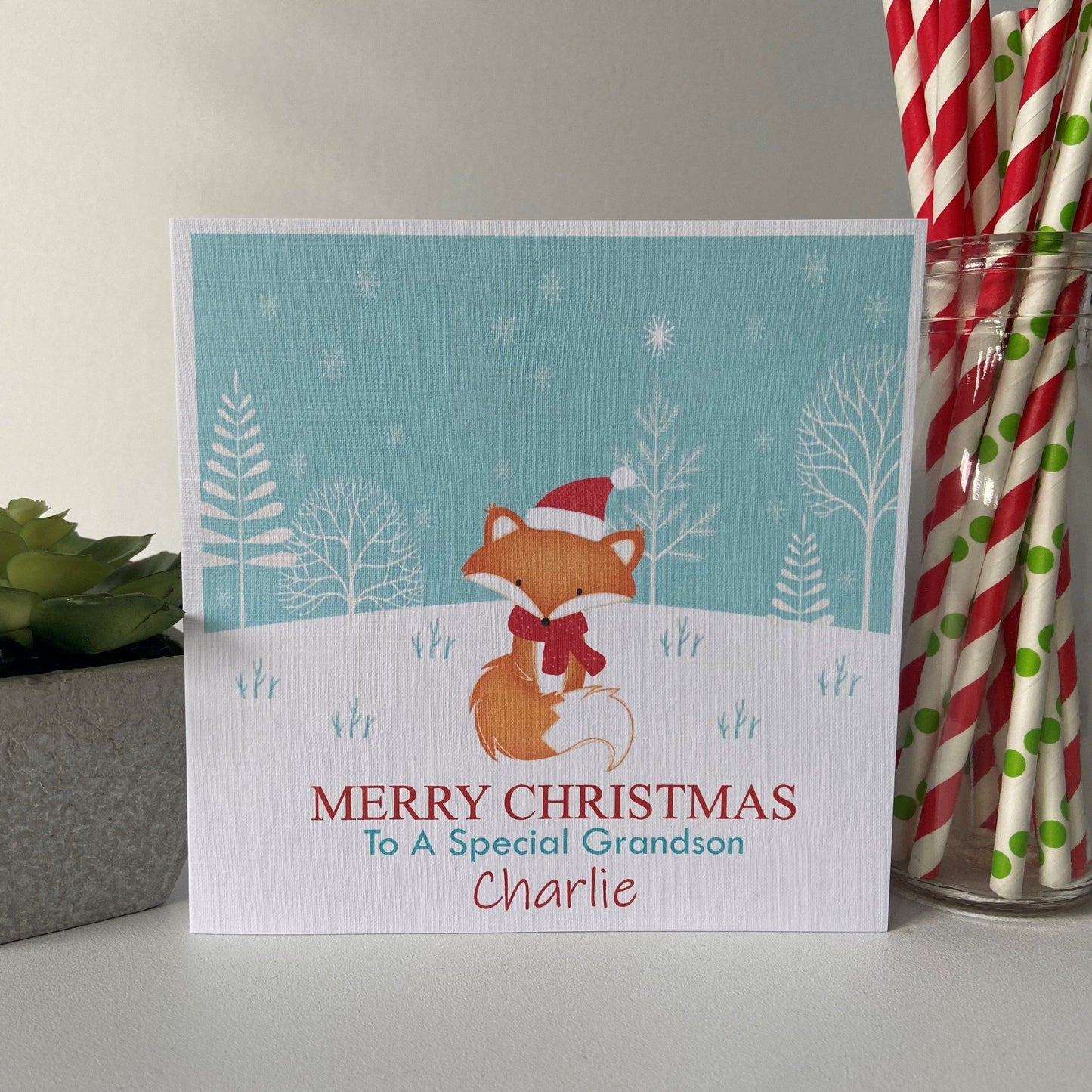 Personalised Christmas Card Woodland Fox