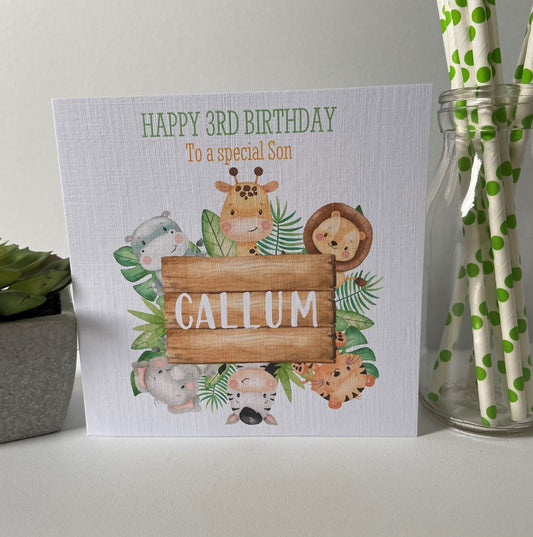 Personalised Birthday Card Jungle Safari Animals