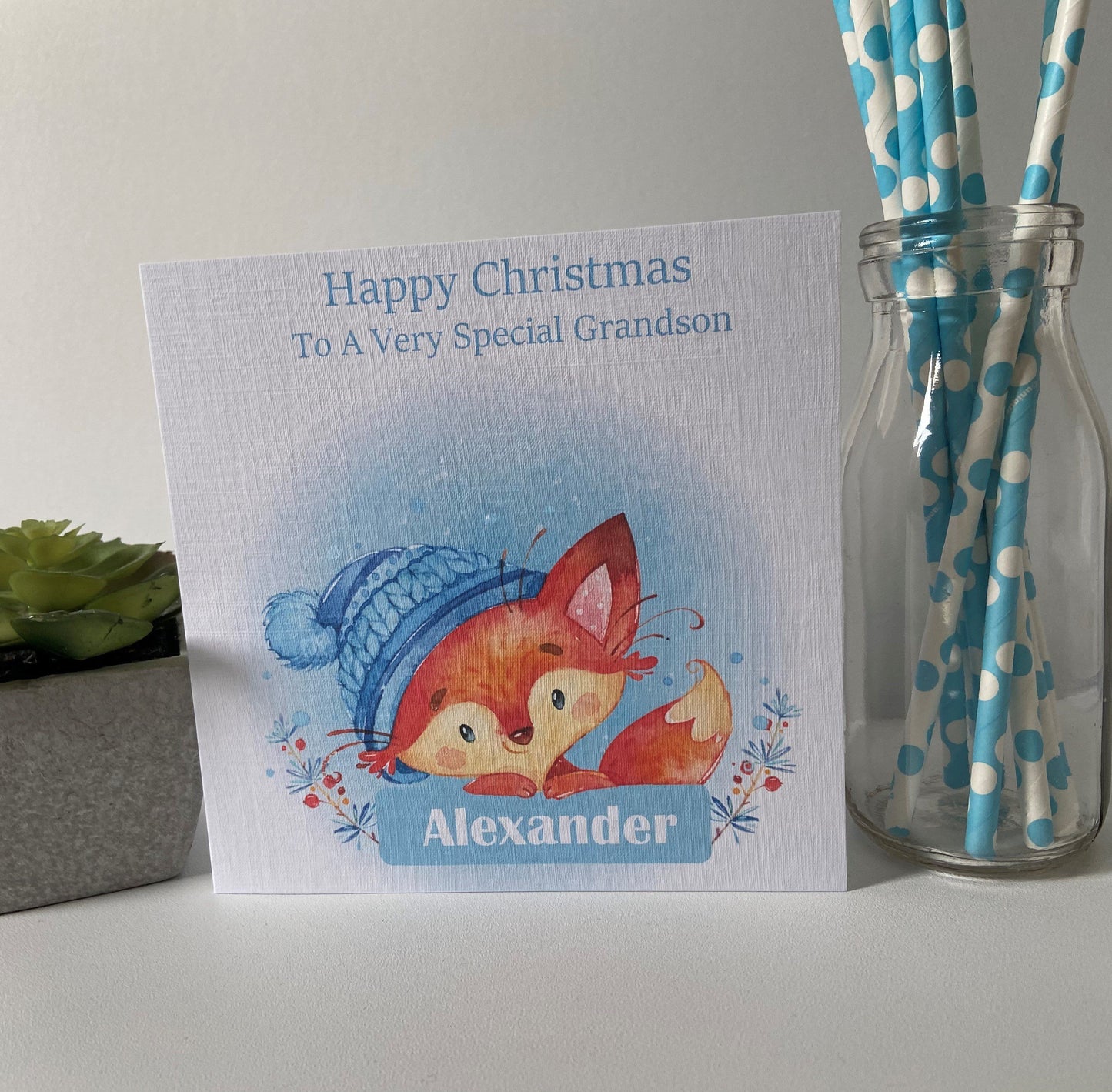 Personalised Christmas Card Watercolour Fox