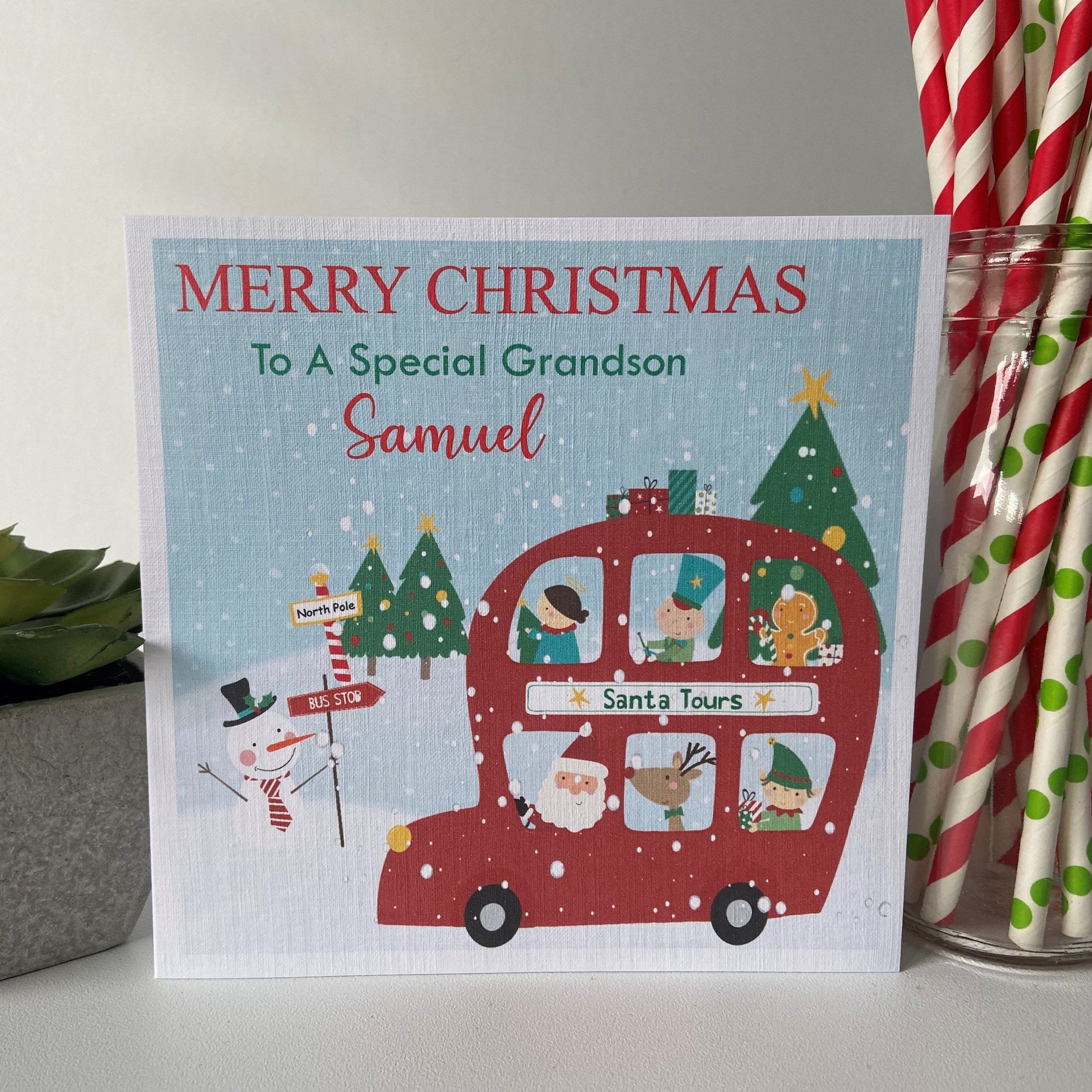 Personalised Christmas Card Santa Tour Bus