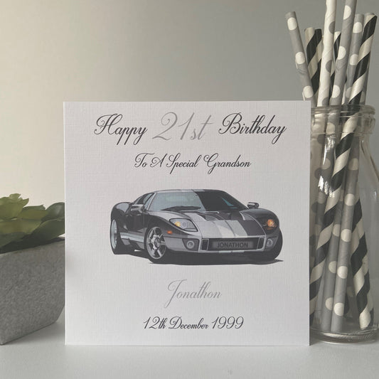 Personalised Birthday Card Sports Car 16th 18th 21st 30th 40th 15th Male Boy