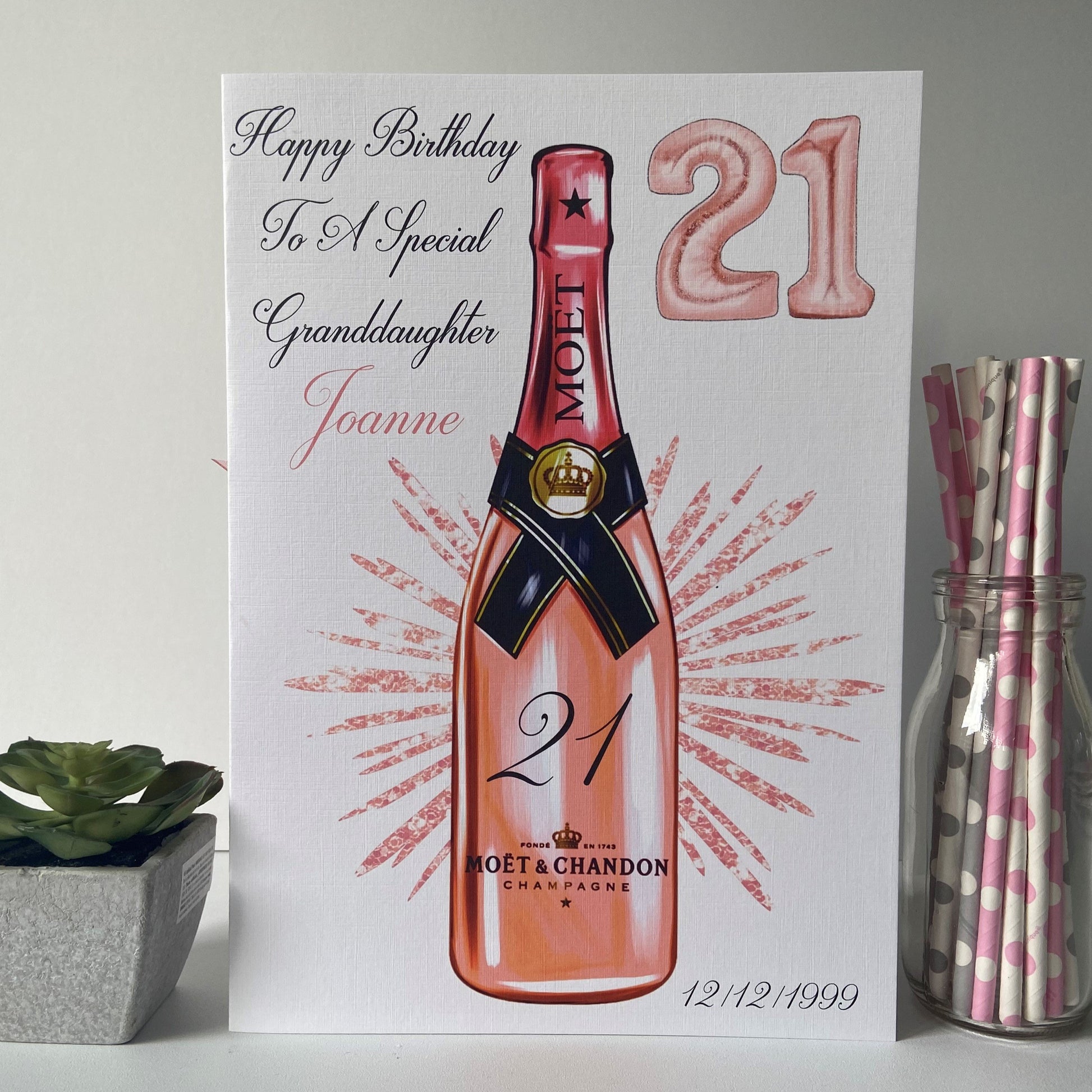 Personalised Birthday Card Gold Champagne Bottle Daughter Granddaughter Mum Wife Sister Girlfriend 18th 21st 30th 40th 50th 60th