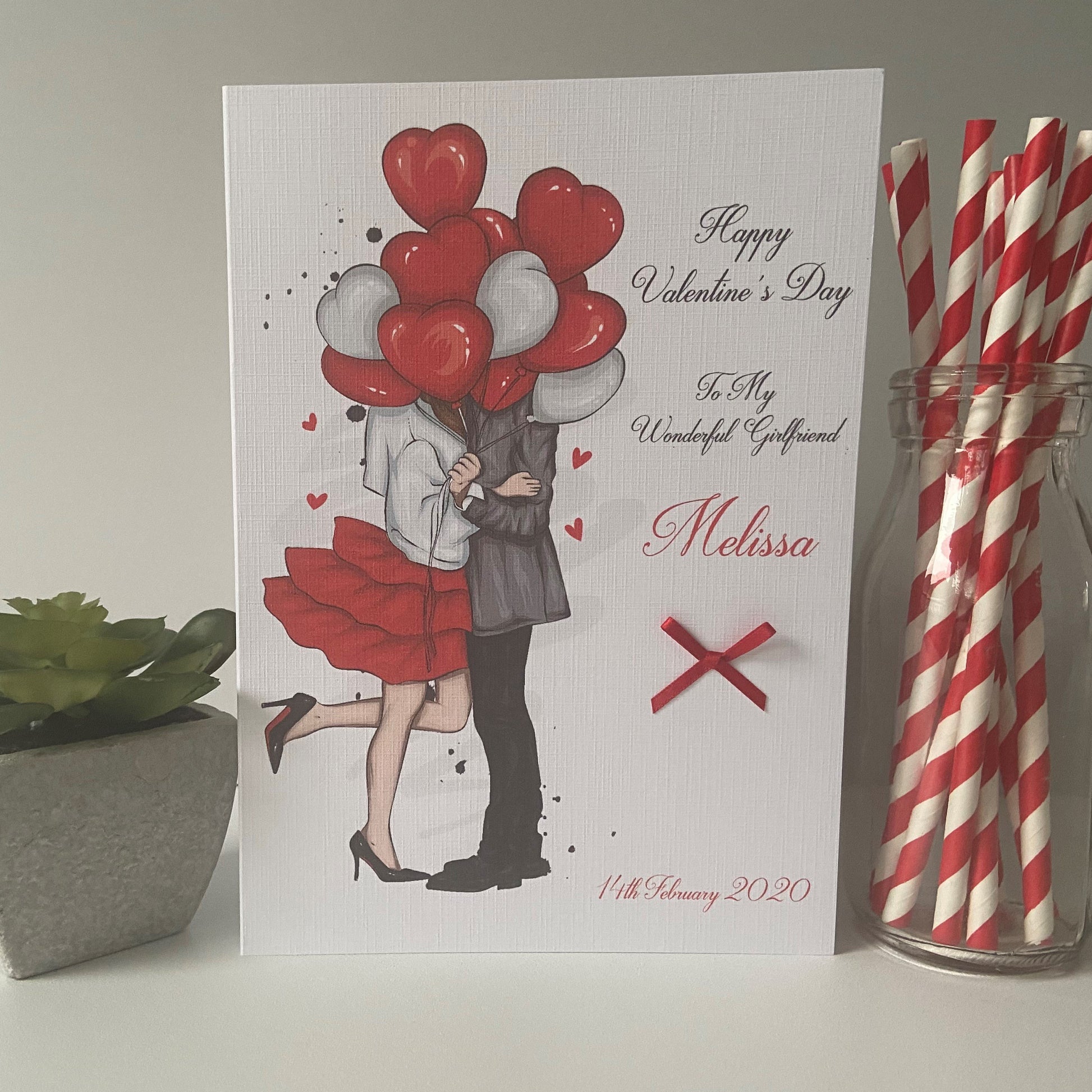 Personalised Handmade Valentine's Day Card Couple Heart Balloons