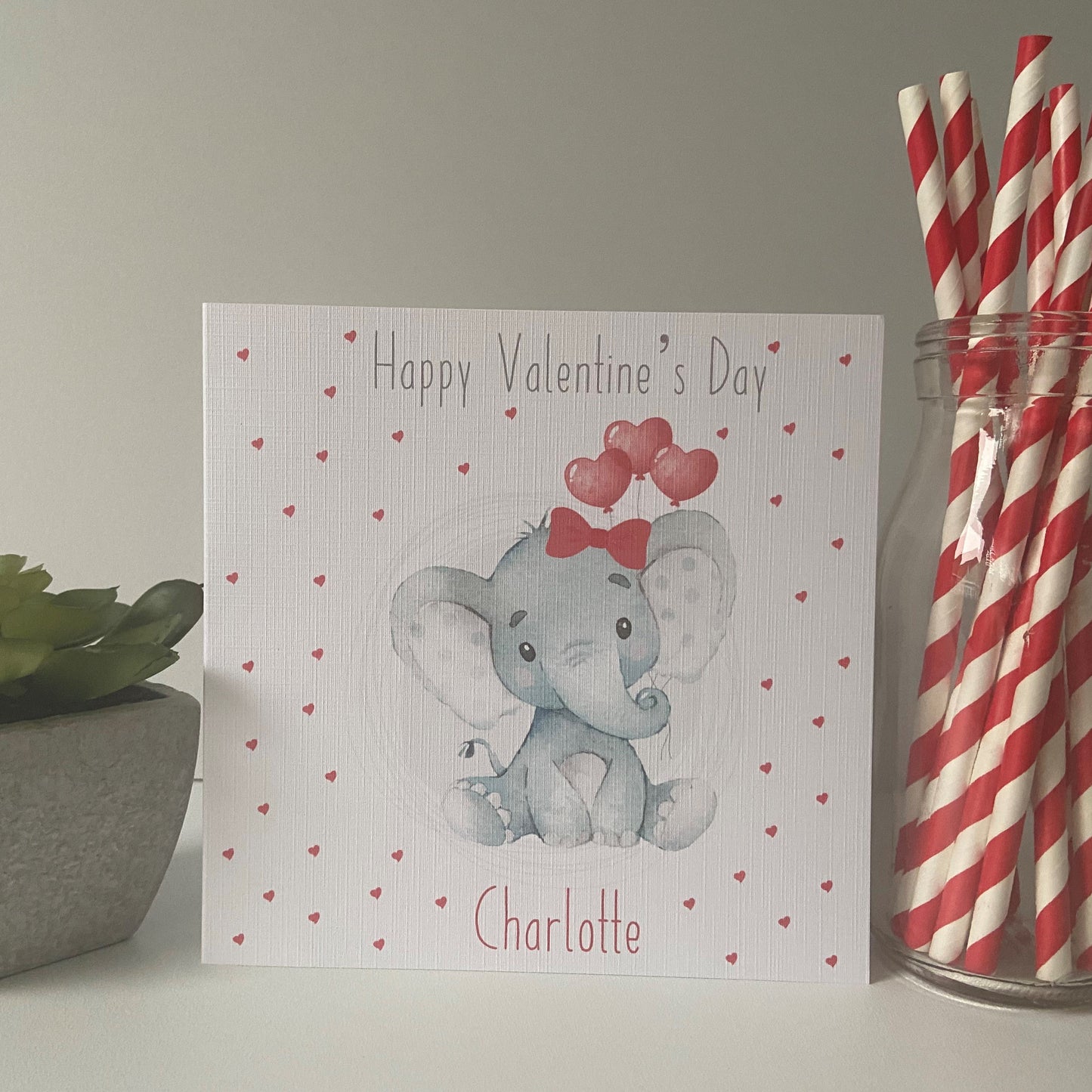 Personalised Valentine's Day Card For Girl Watercolour Elephant Child