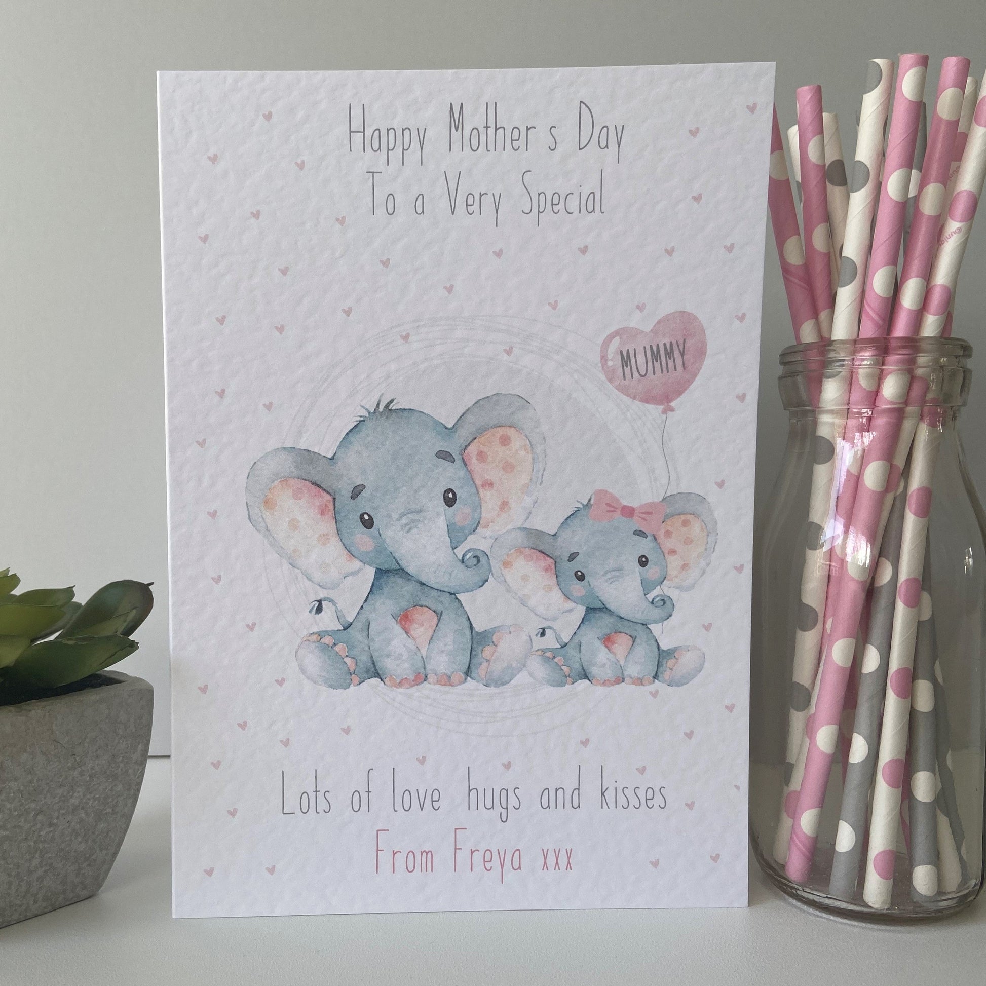 Personalised Handmade Mother's Day Card Watercolour Elephant Mummy