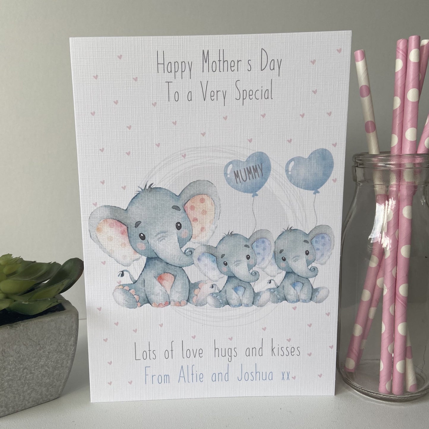 Personalised Handmade Mother's Day Card Watercolour Elephant