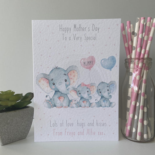 Personalised Handmade Mother's Day Card Watercolour Elephant Mummy