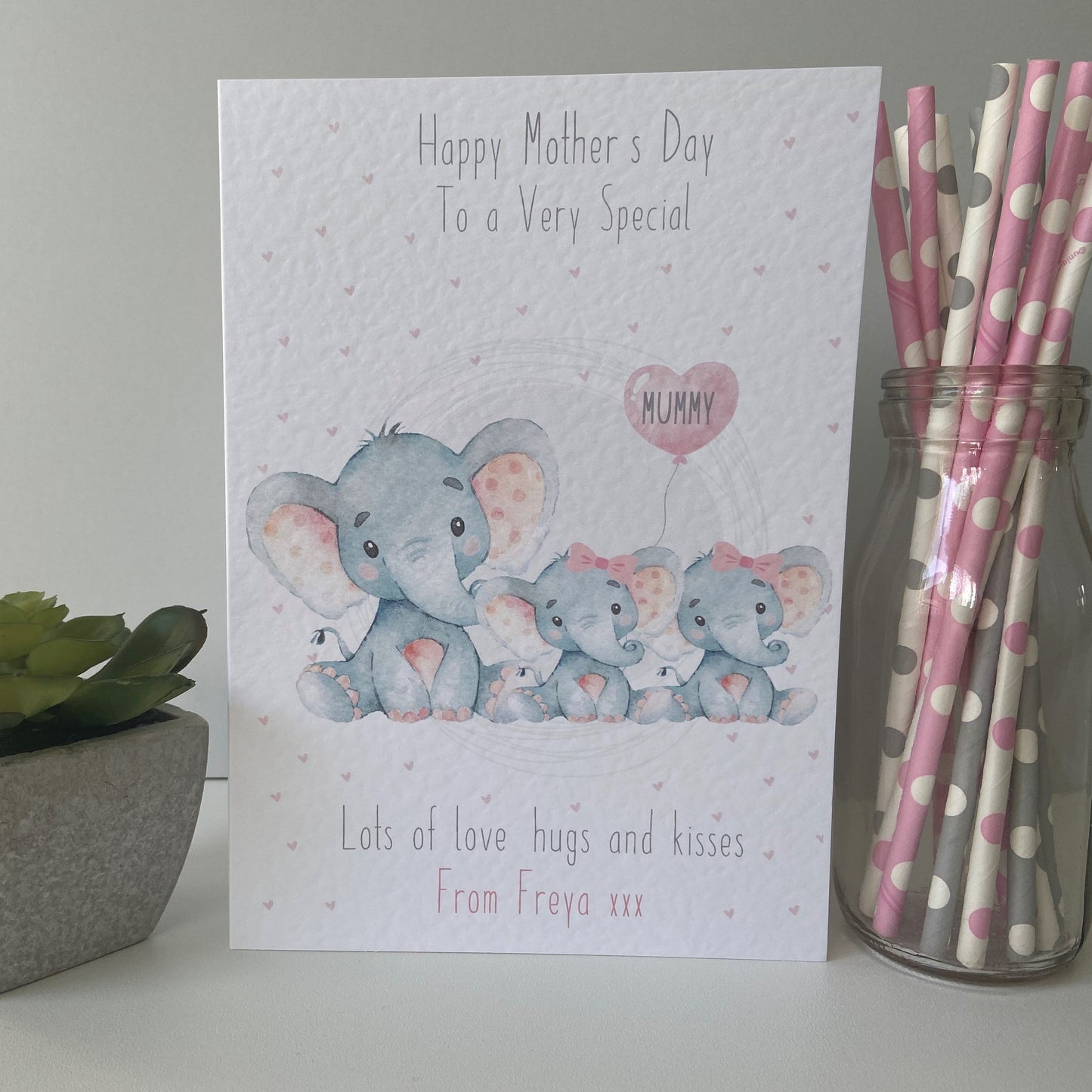 Personalised Handmade Mother's Day Card Watercolour Elephant Mummy