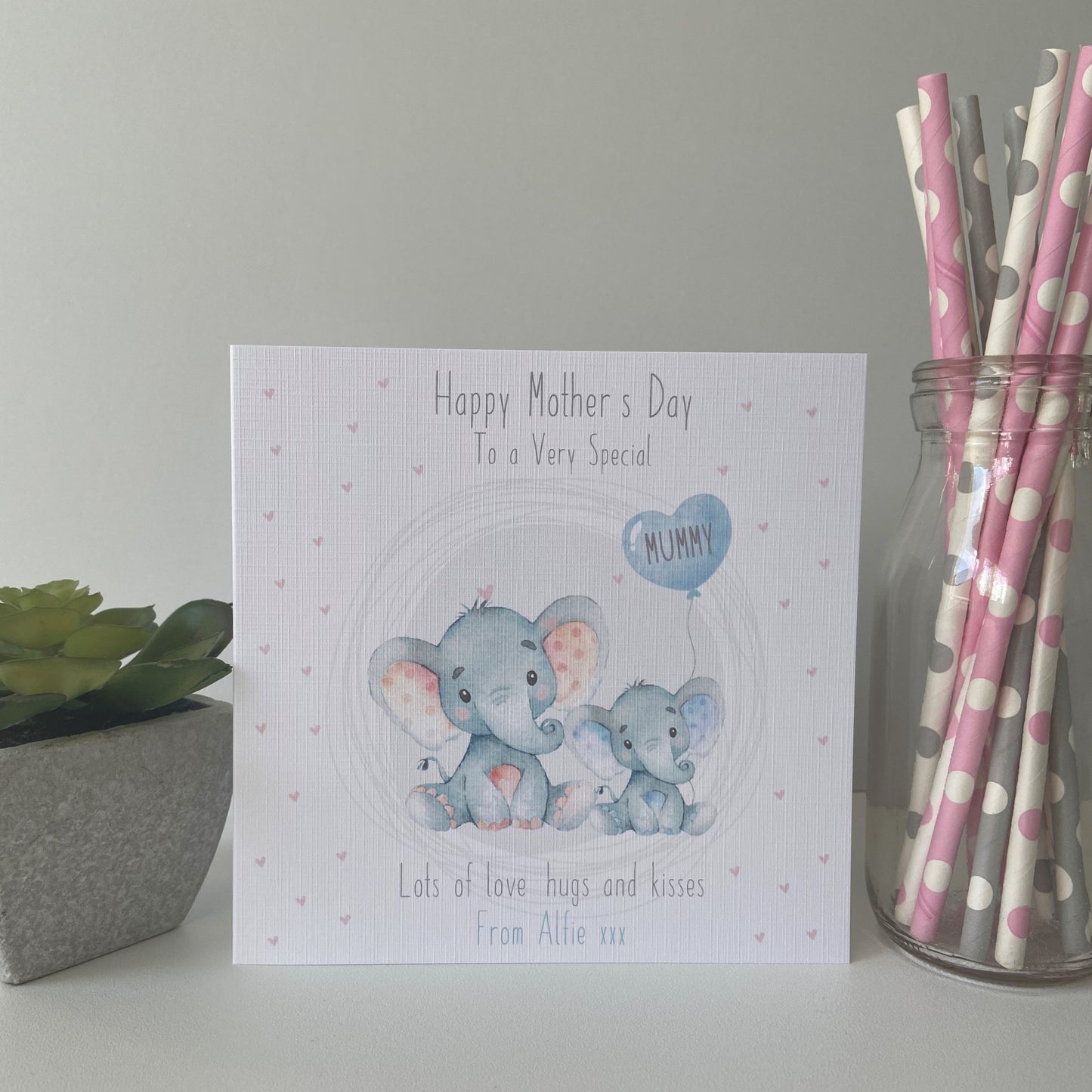 Personalised Handmade Mother's Day Card Watercolour Elephant Mummy