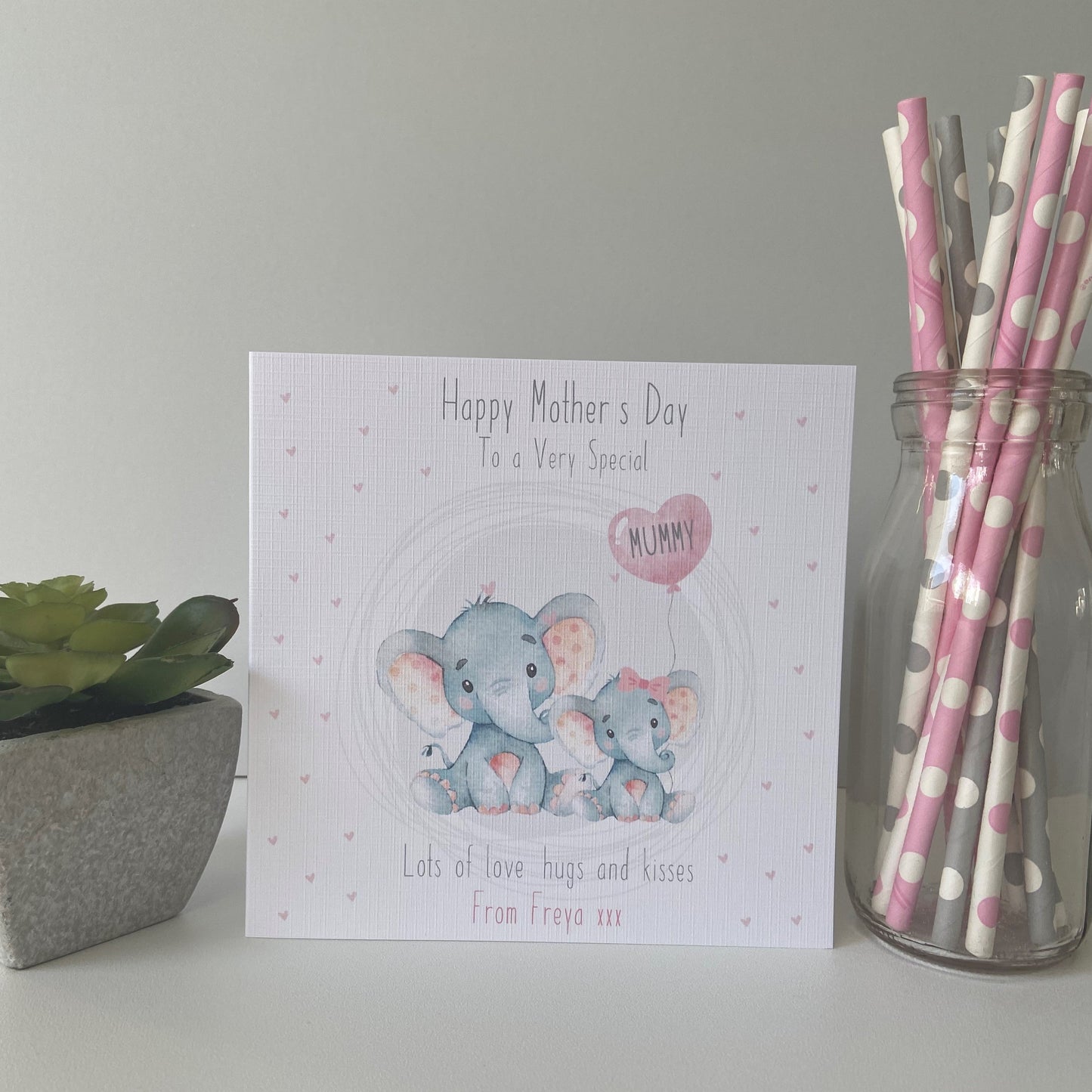 Personalised Handmade Mother's Day Card Watercolour Elephant Mummy