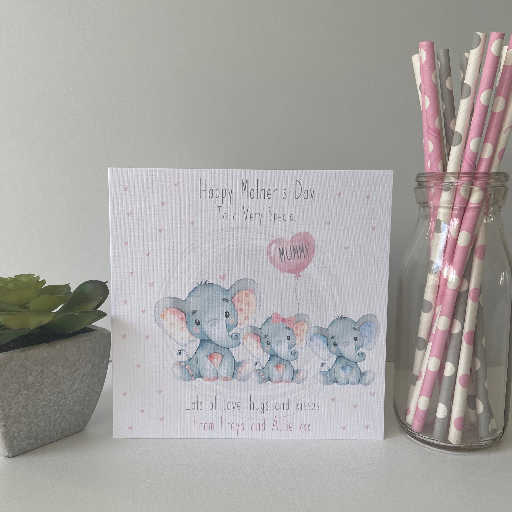 Personalised Handmade Mother's Day Card Watercolour Elephant Mummy