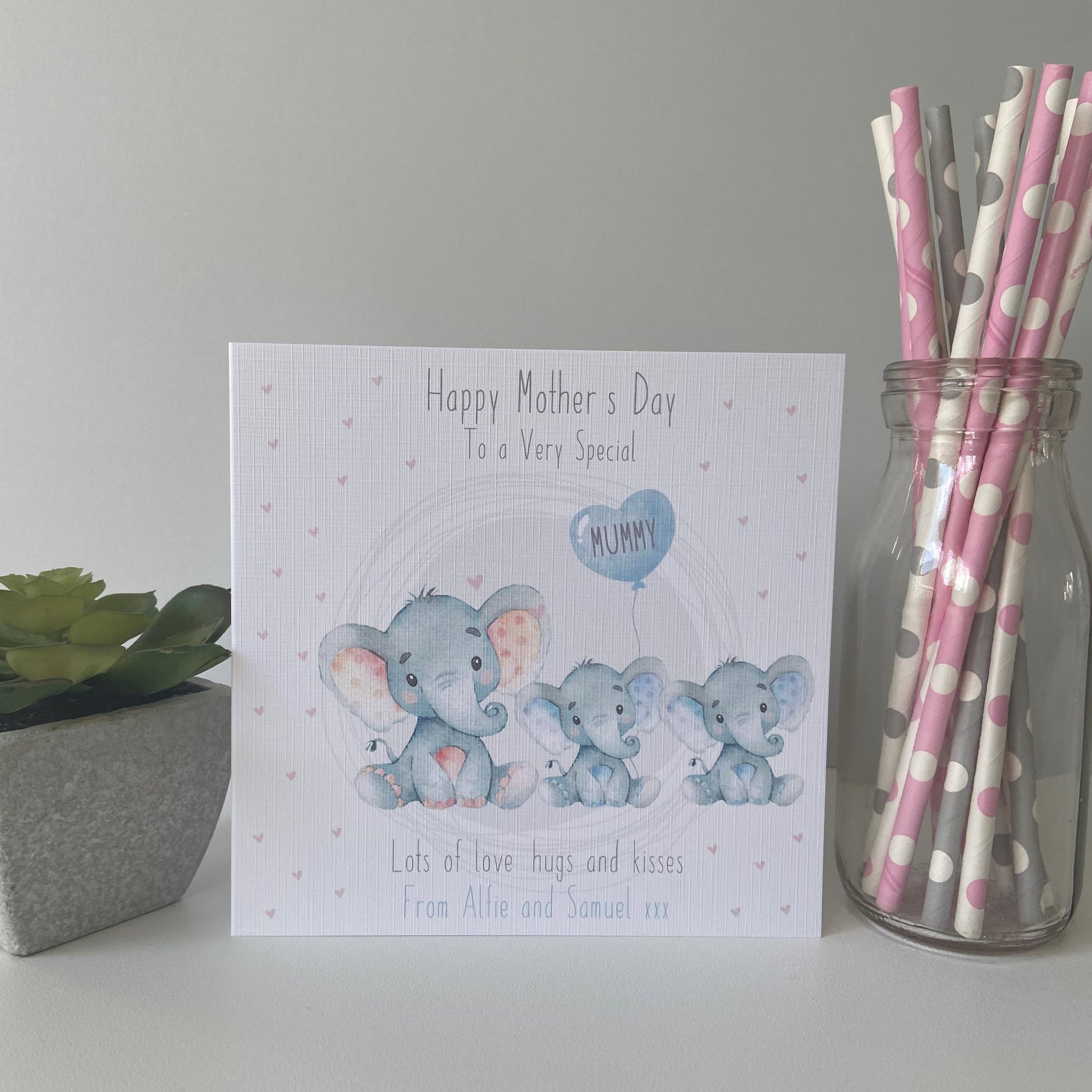 Personalised Handmade Mother's Day Card Watercolour Elephant Mummy