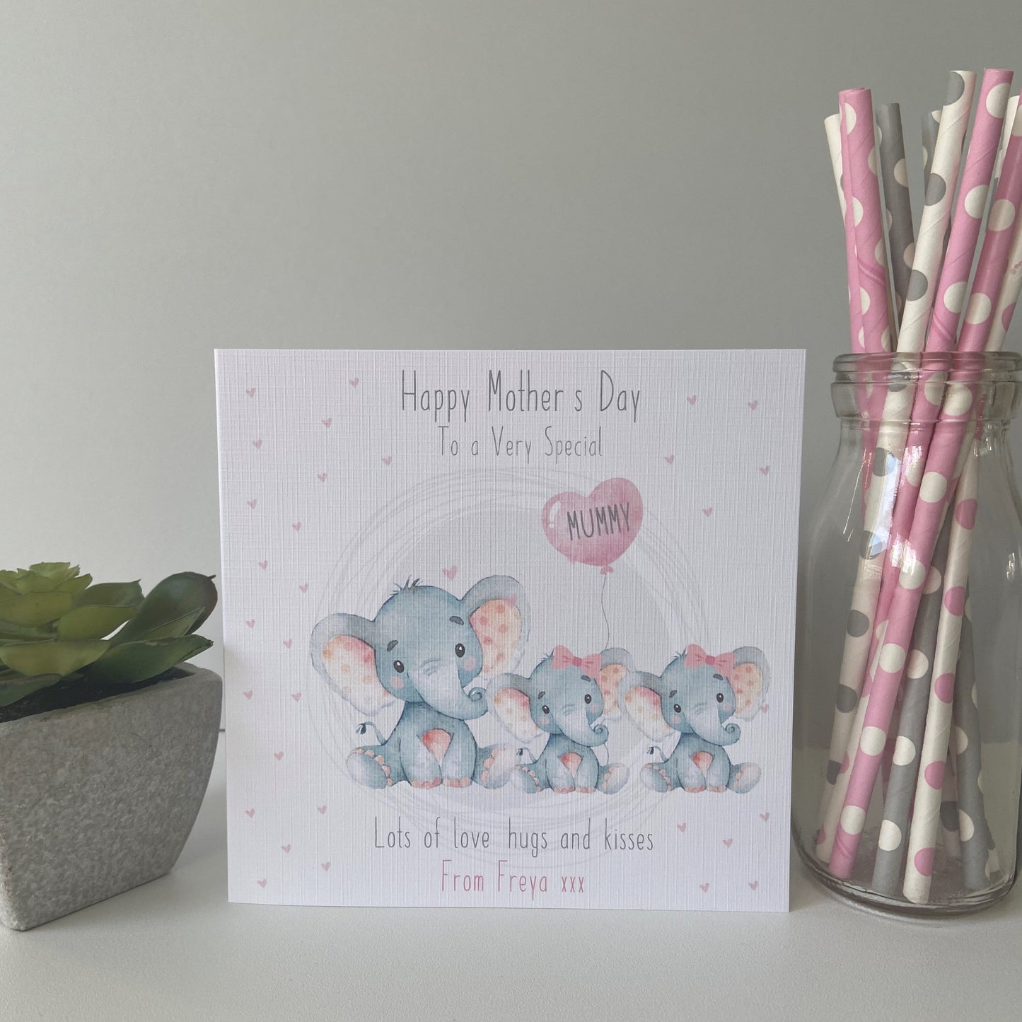 Personalised Handmade Mother's Day Card Watercolour Elephant Mummy