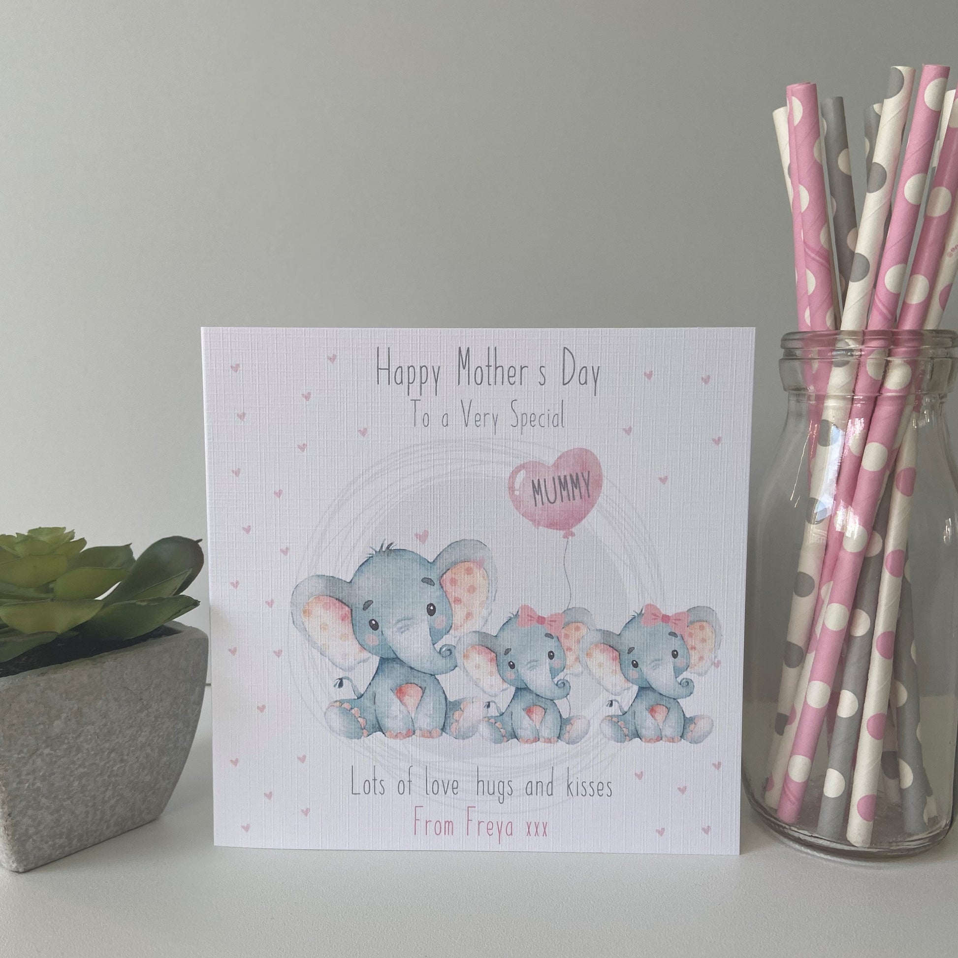 Personalised Handmade Mother's Day Card Watercolour Elephant Mummy