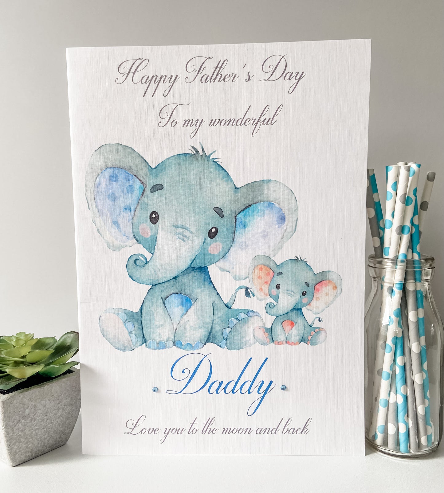 Personalised Father's Day Card Watercolour Elephant