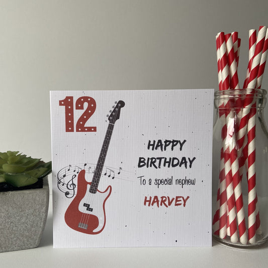 Personalised Birthday Card Music Guitar Son Grandson 11 12 13 14 15 Nephew Music Lover Guitar