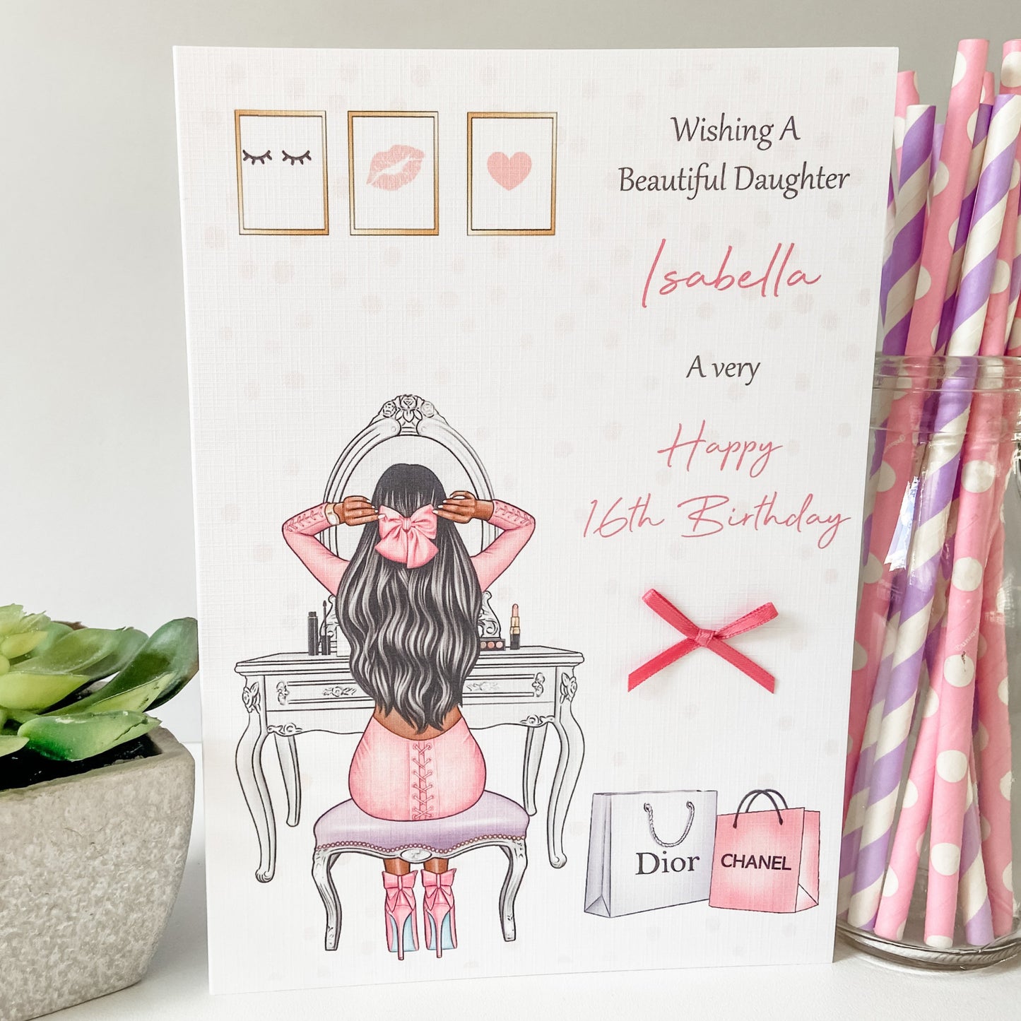 Personalised Female Girl Birthday Card Dressing Table Teenager Granddaughter Daughter Wife Girlfriend Sister Auntie Niece 16th 18th 21st 30th 40th 50th