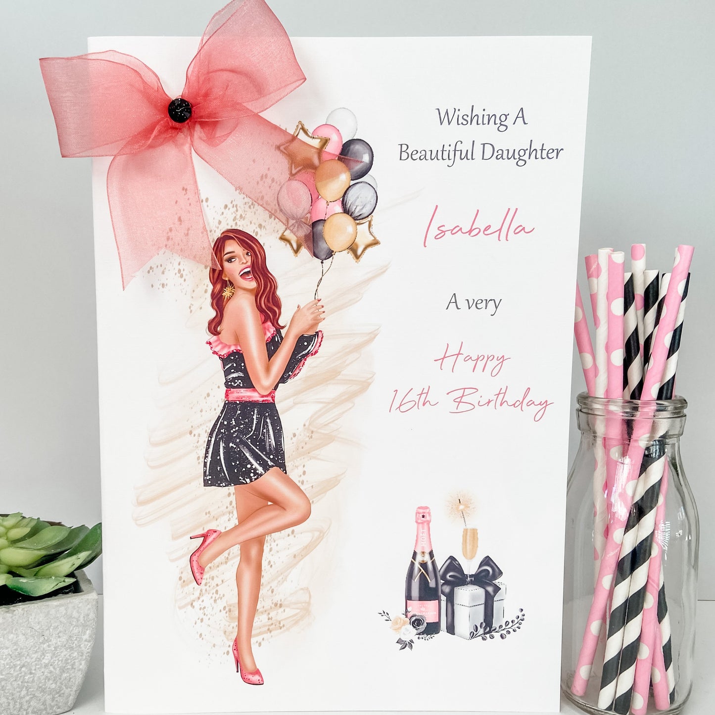 Personalised Female Girls Birthday Card Party Girl 16th 18th 21st 30th 40th 50th Daughter Girlfriend Sister Wife Cousin Granddaughter